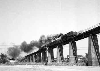 入間川橋梁を渡るD51牽引の貨物列車